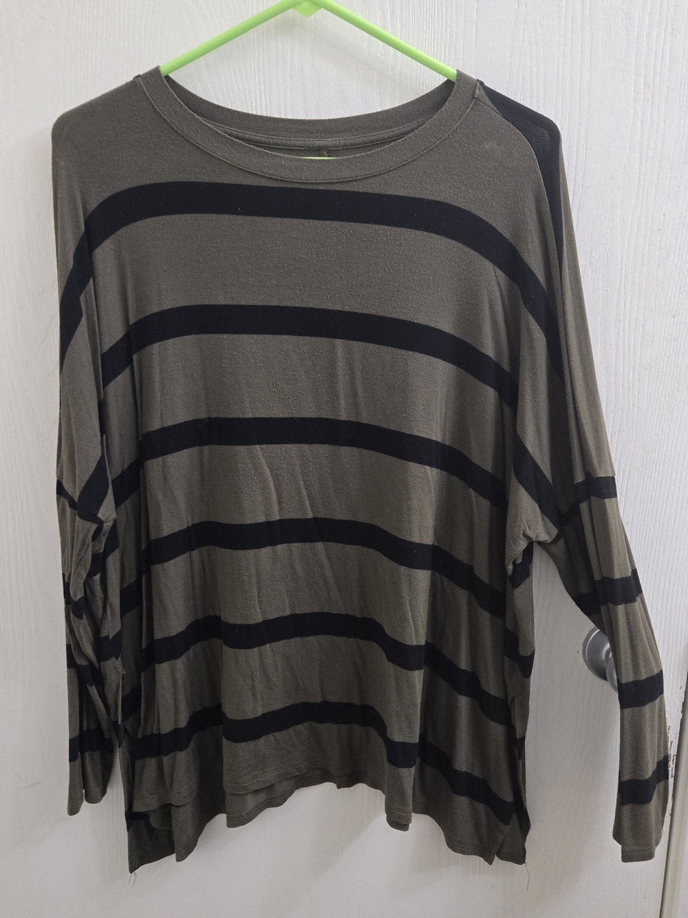 Maurices Olive and Black Striped Crew Neck Top Large
